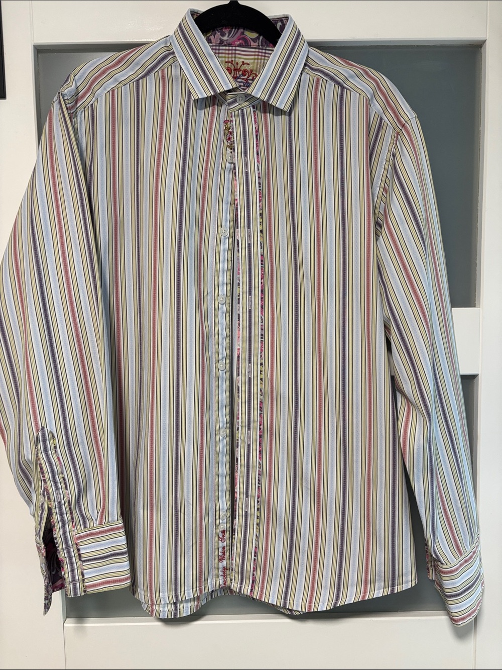 Robert Graham Multi-Stripe Long Sleeve Dress Shirt in White, Blue, Red & Green